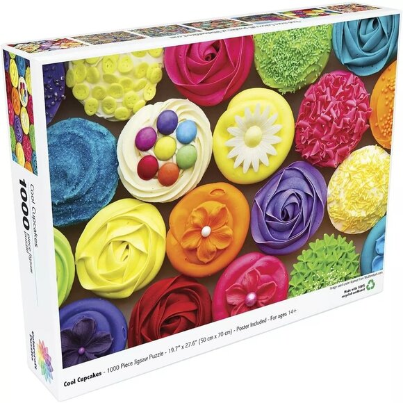 Colorcraft Cool Cupcakes 1000 Puzzle 28" X 20" Includes Poster Bright Colors Foo - Picture 1 of 2